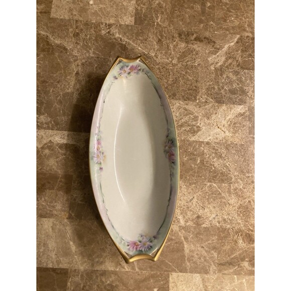 Antique HR Hutschenreuther Selb Bavaria Oval Serving Dish Handpaint Gold Trim - Picture 2 of 12